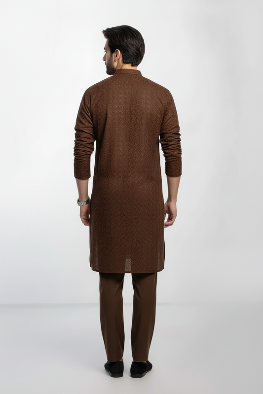 Brown Men's kurta Pajama Embroidered (Chikan Kari)