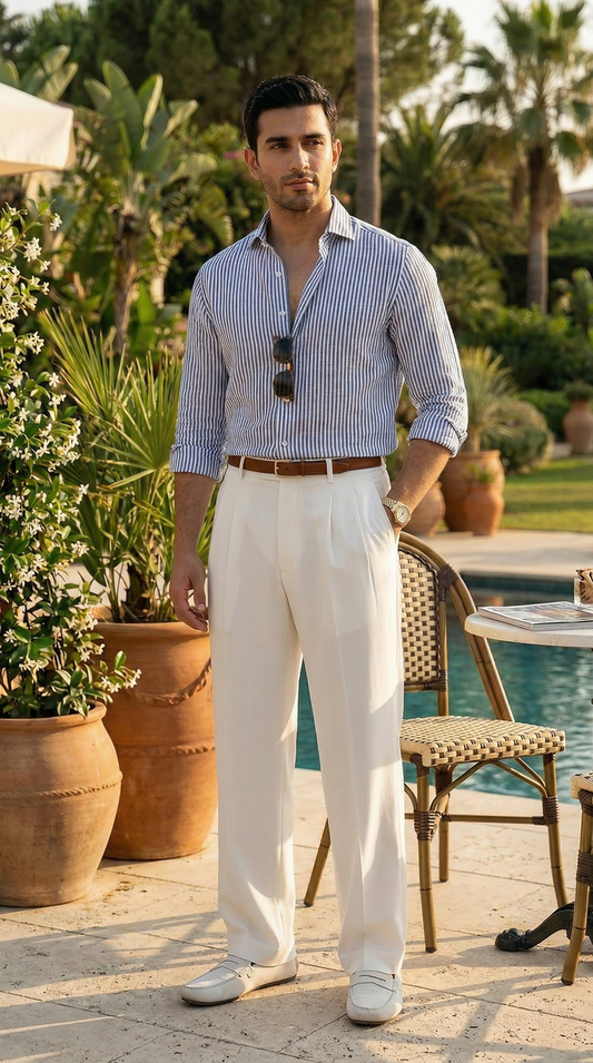 Double pleat Creamy White straight leg Korean pants