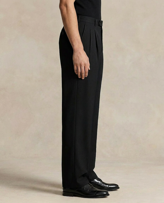 Double pleat Black straight leg pants Mens