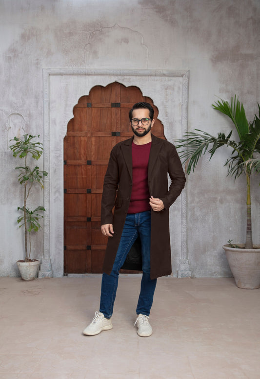 Mocha Drape Men's Long Coat