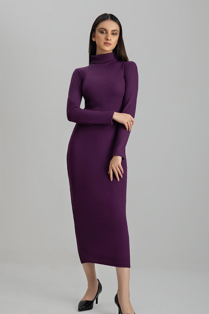 Purple highneck Bodycon dress – Decuir1