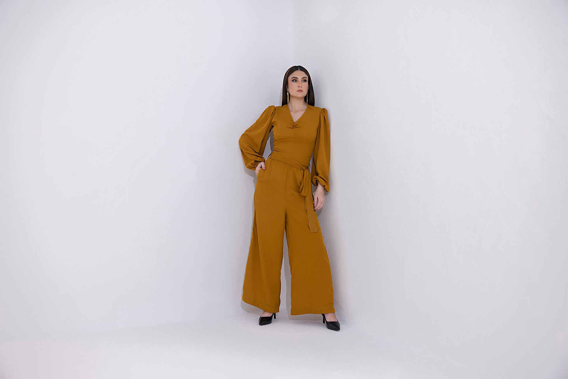 Women's georgette orange jumpsuit.