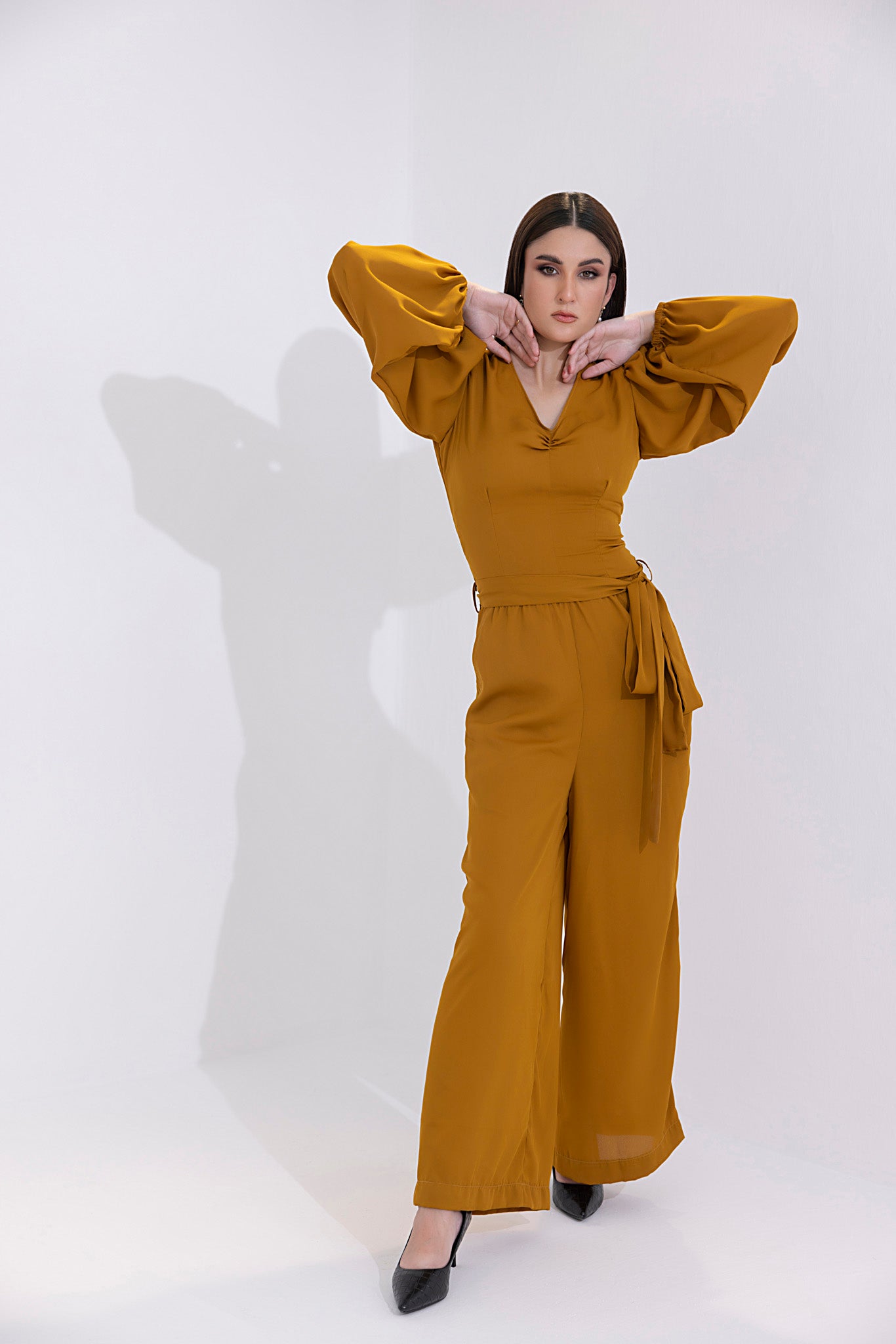 Women's georgette orange jumpsuit.