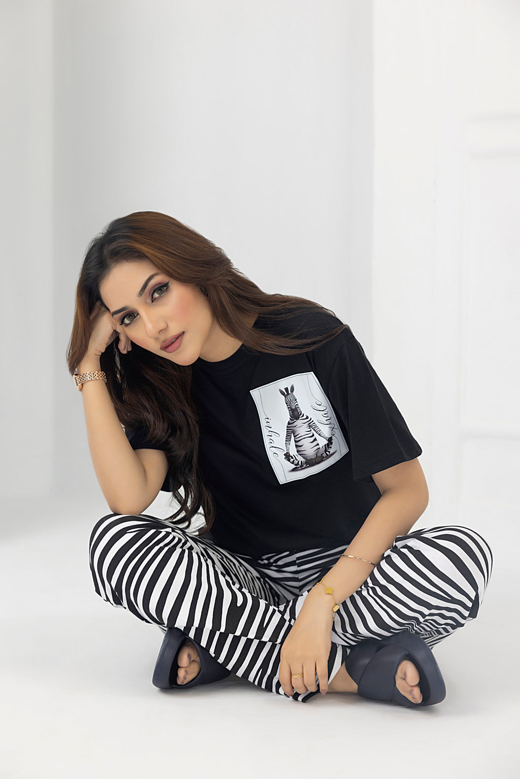 Zebra Nightwear Jersey and Pyjama set (Black)