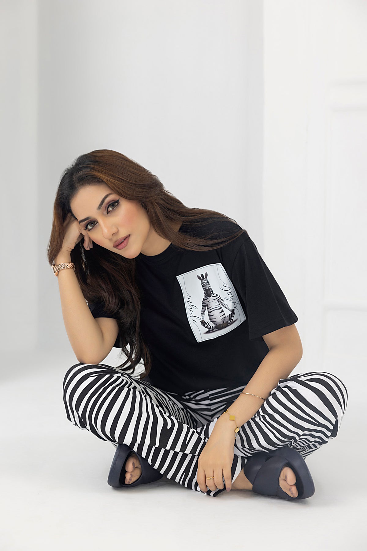 Zebra Nightwear Jersey and Pyjama set (Black)