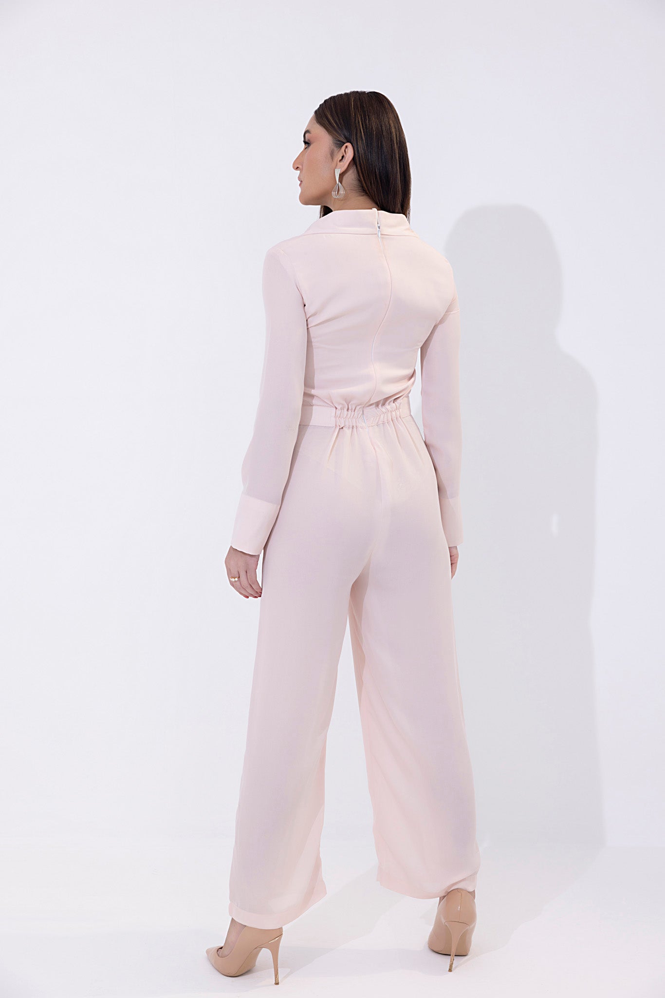 Women's georgette light pink jumpsuit.