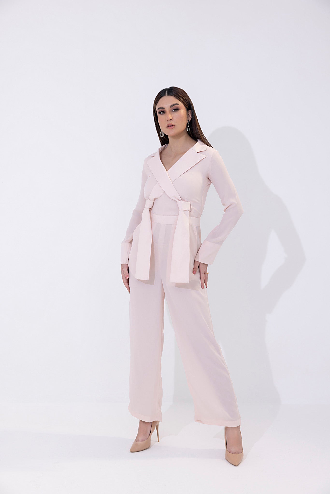 Women's georgette light pink jumpsuit.