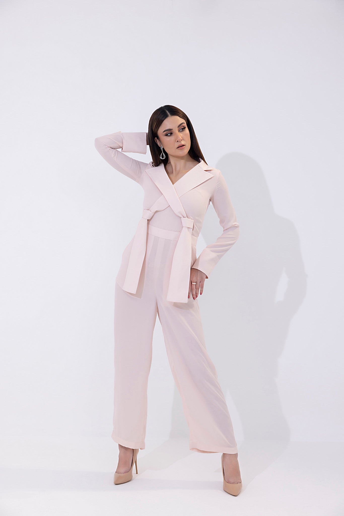 Women's georgette light pink jumpsuit.