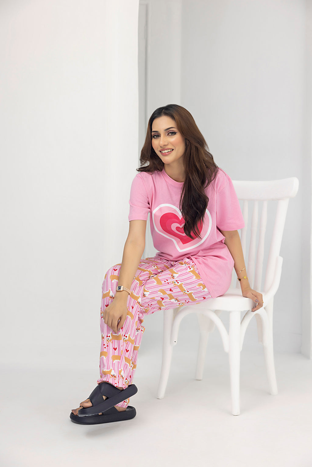 Hearts Nightwear Jersey and Pyjama set (Pink)
