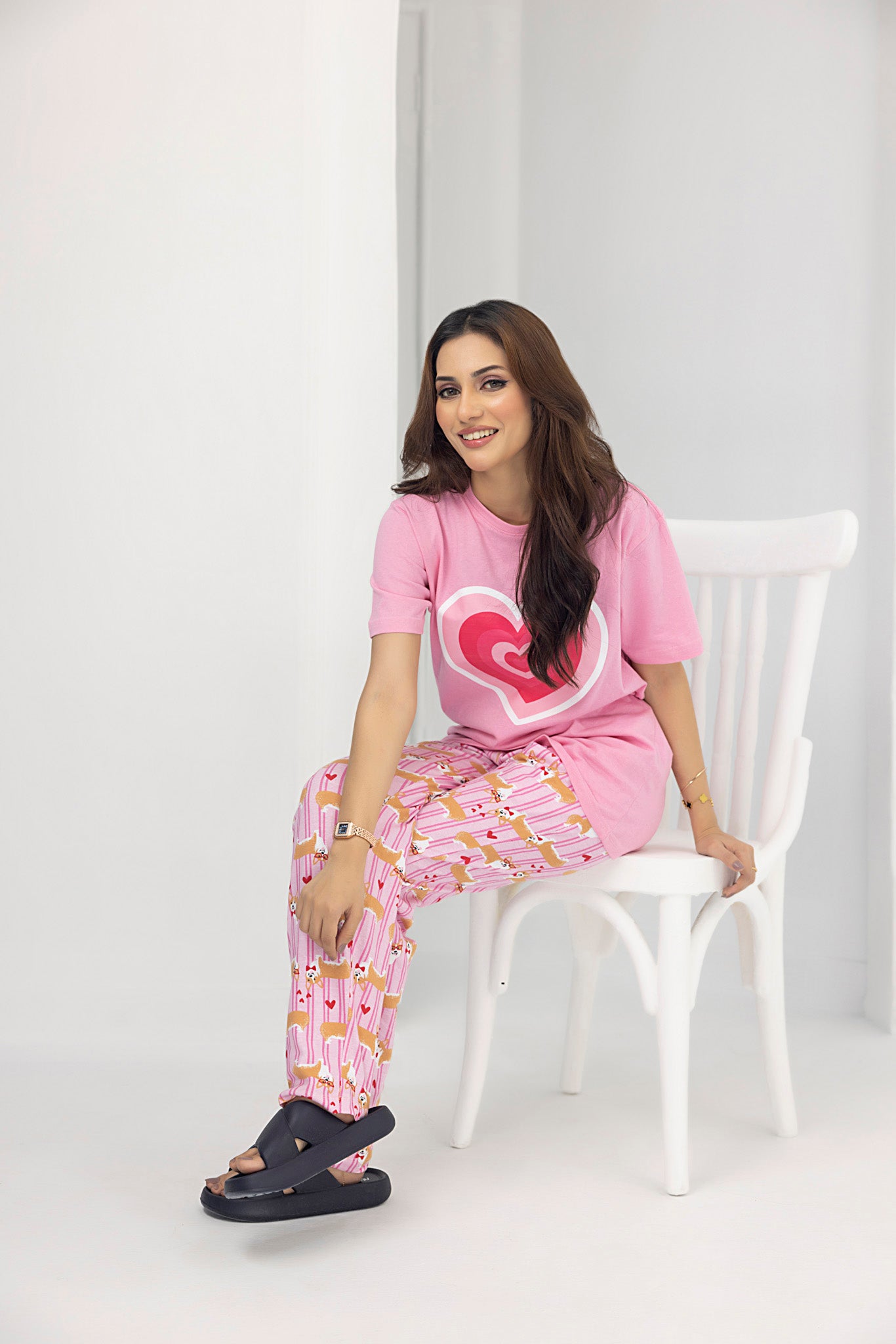 Hearts Nightwear Jersey and Pyjama set (Pink)