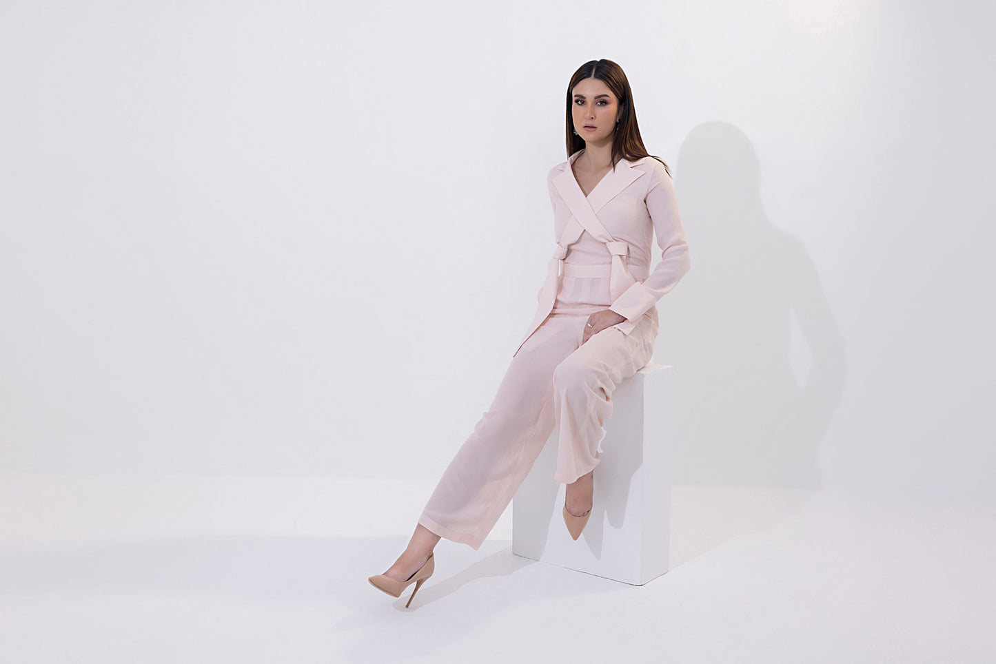 Women's georgette light pink jumpsuit.