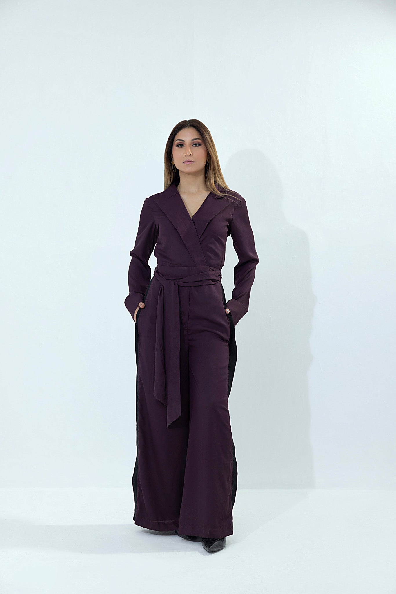 Women's georgette purple jumpsuit.