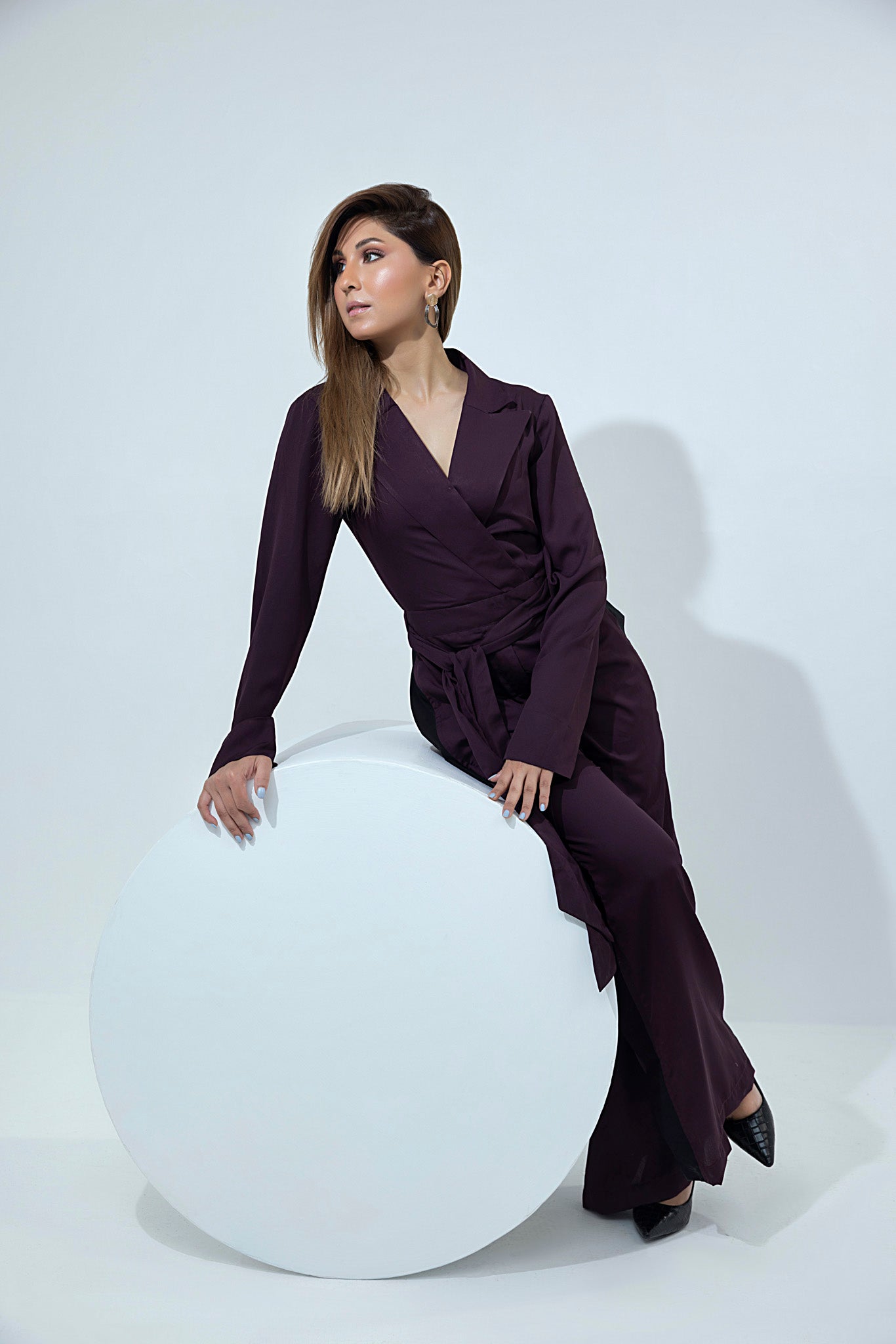 Women's georgette purple jumpsuit.