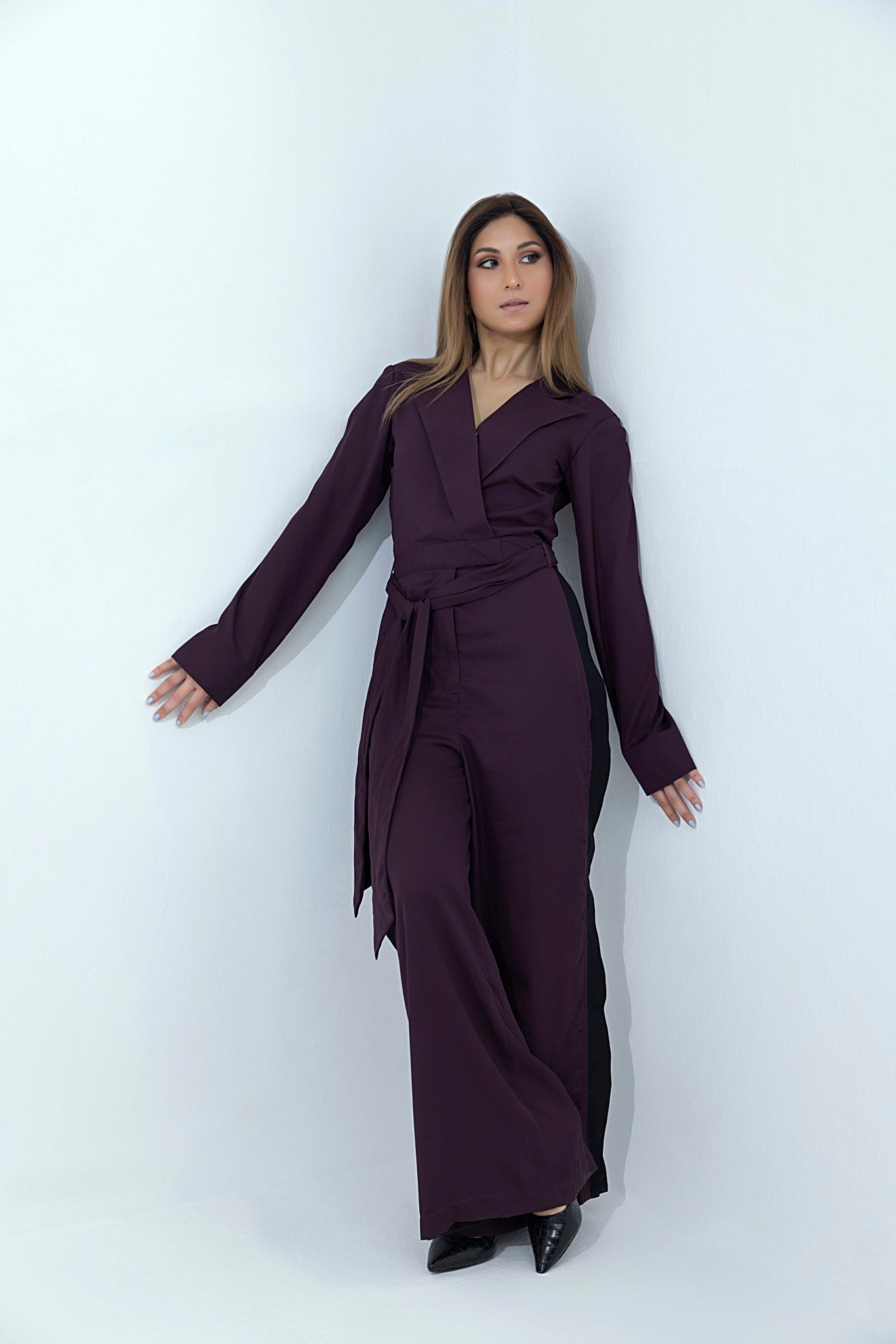 Women's georgette purple jumpsuit.