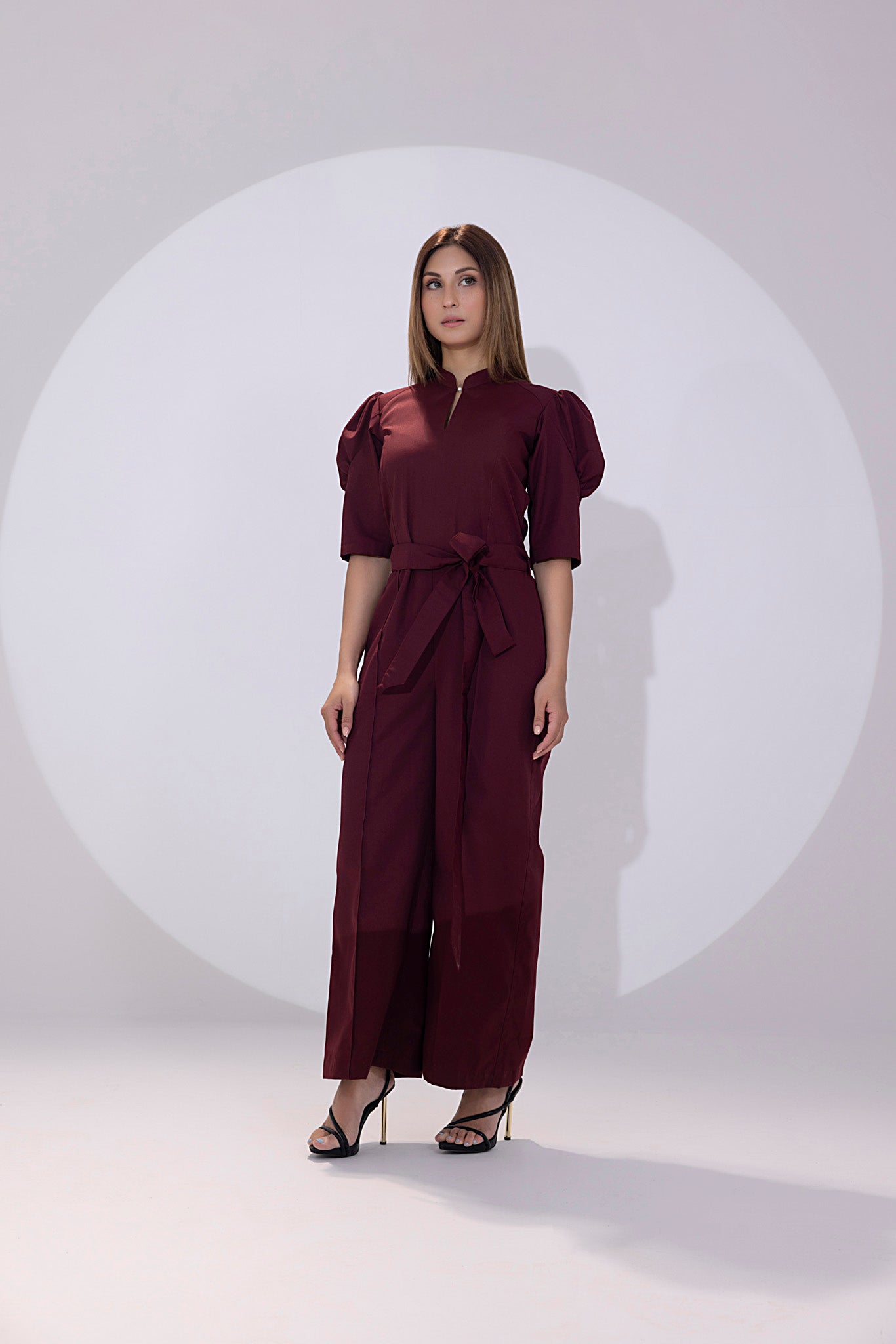Women's georgette maroon jumpsuit.