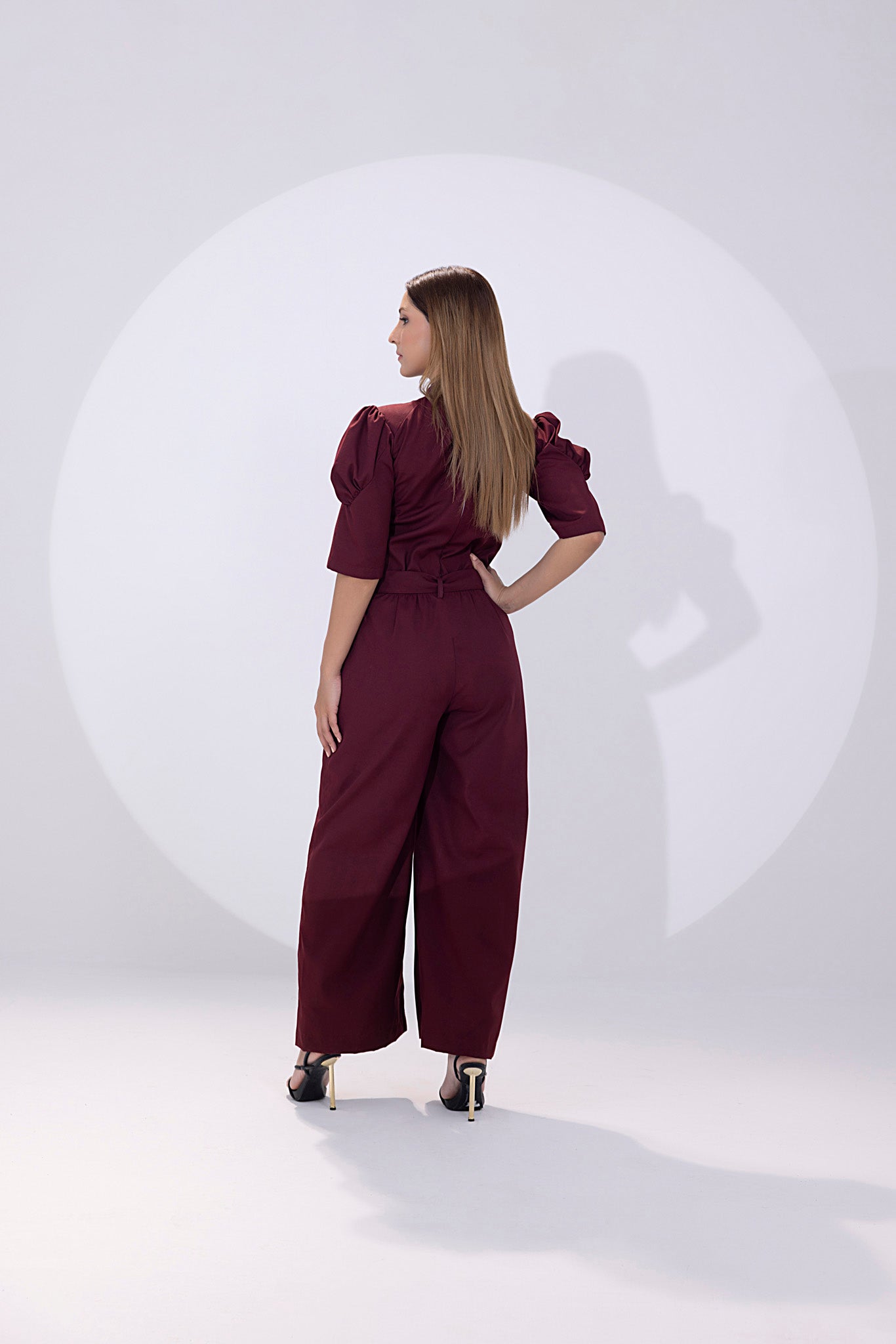 Women's georgette maroon jumpsuit.