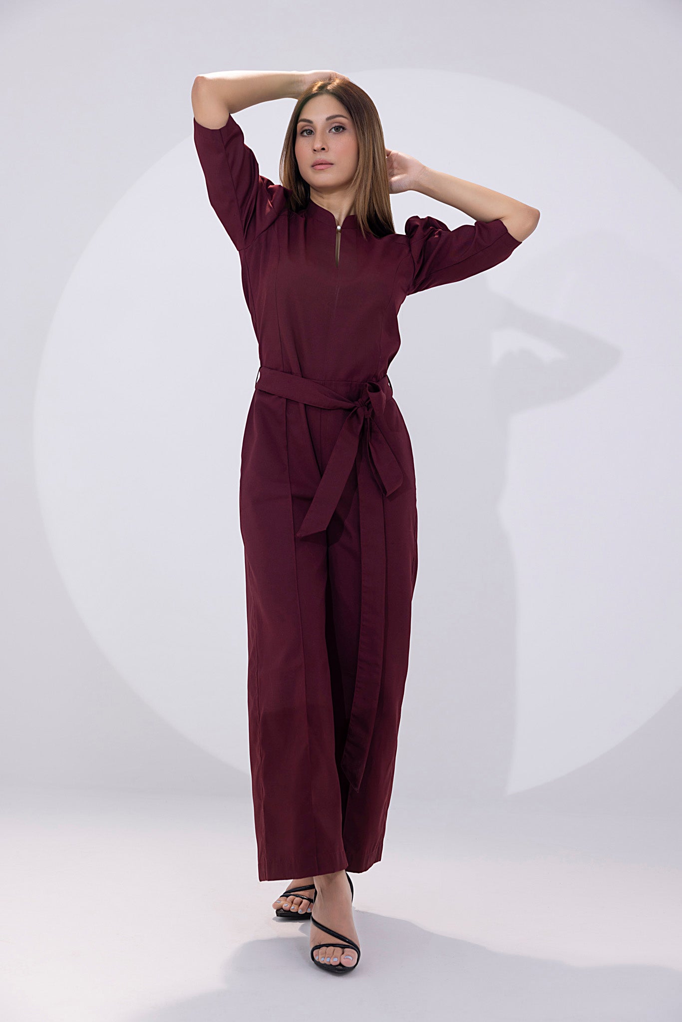 Women's georgette maroon jumpsuit.