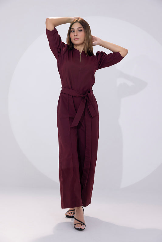 Women's georgette maroon jumpsuit.