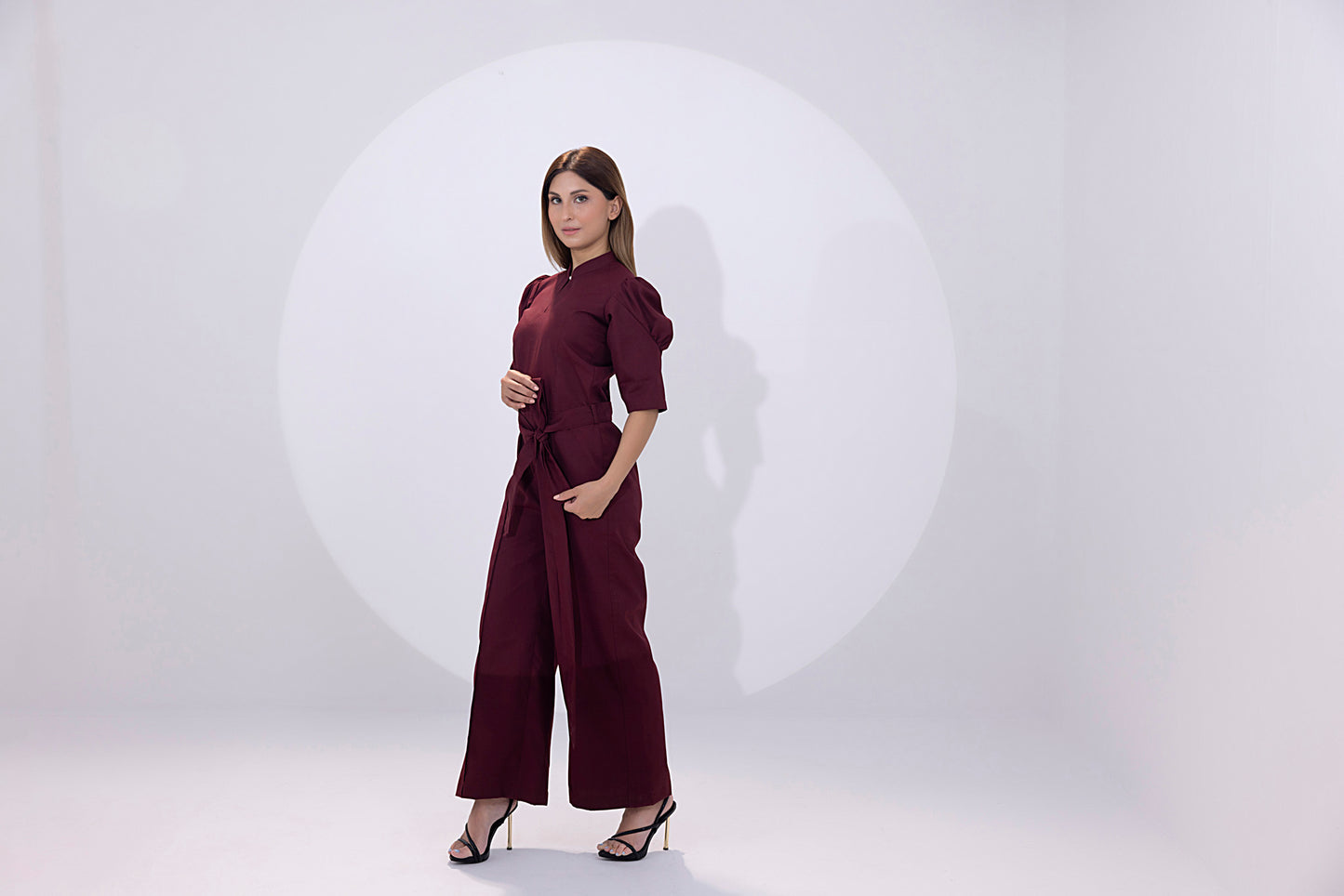 Women's georgette maroon jumpsuit.