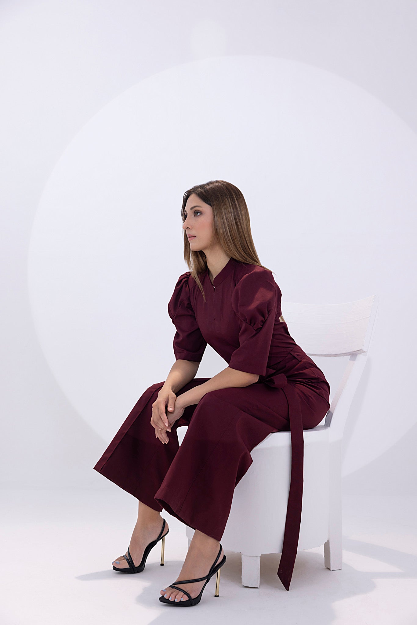 Women's georgette maroon jumpsuit.