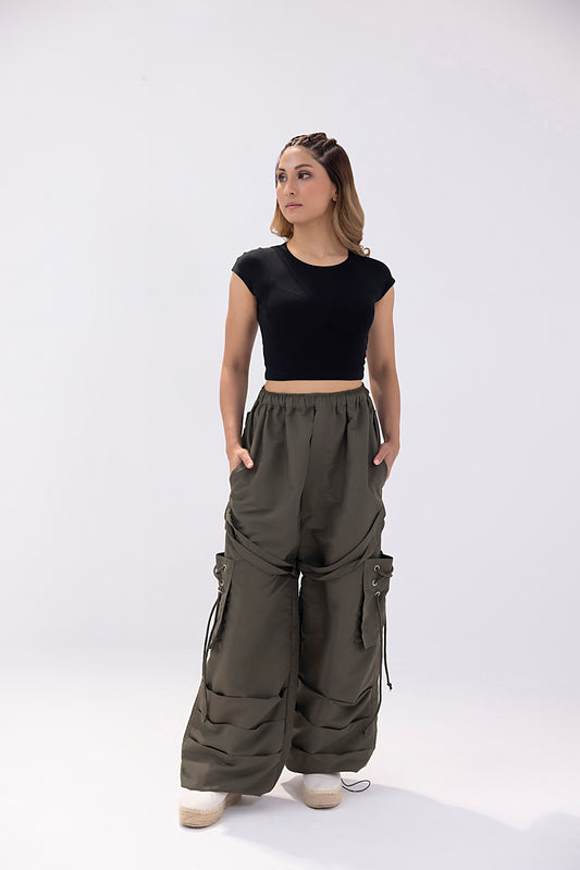 Women's dark green cargo pants.