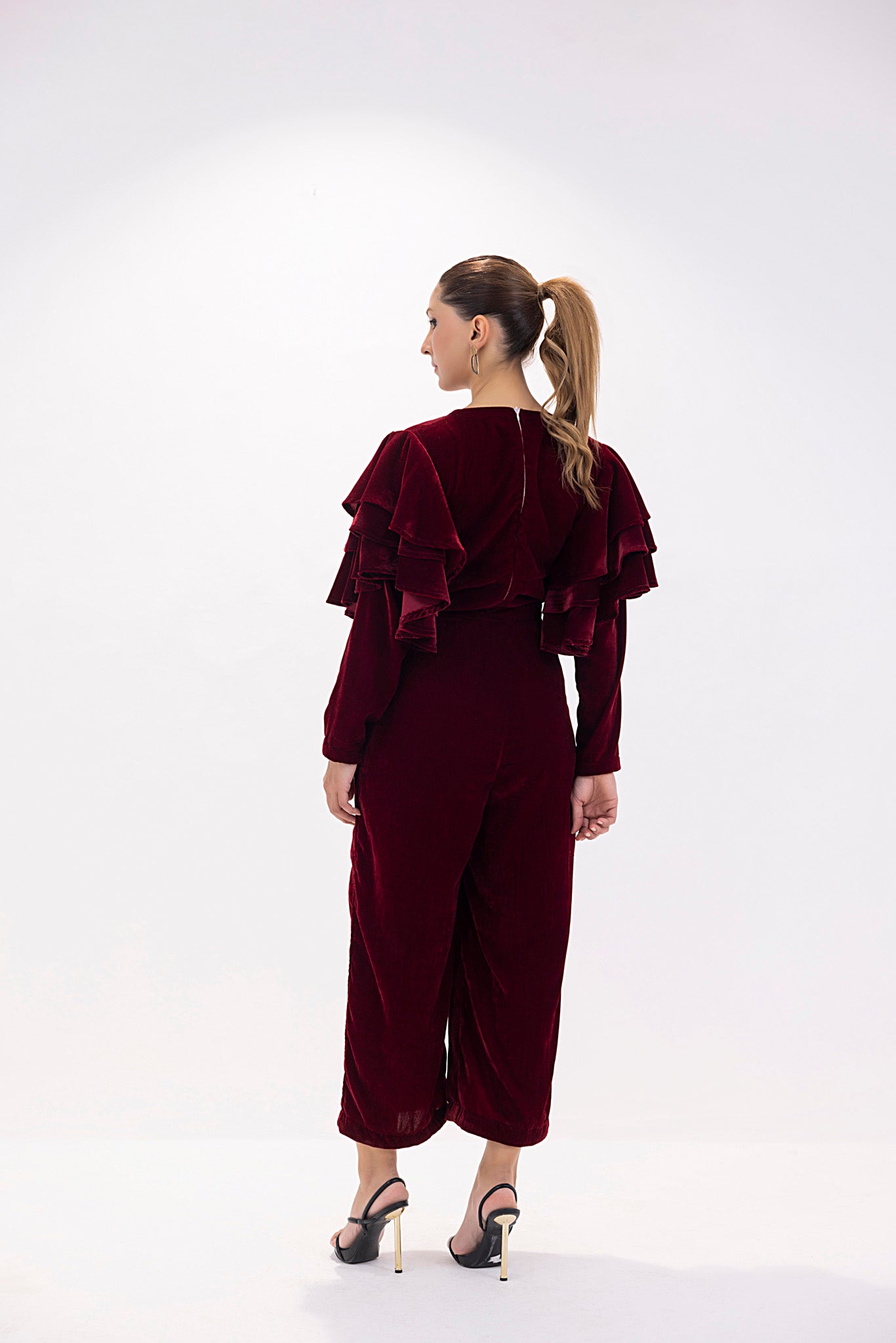 Women's velvet maroon jumpsuit. 