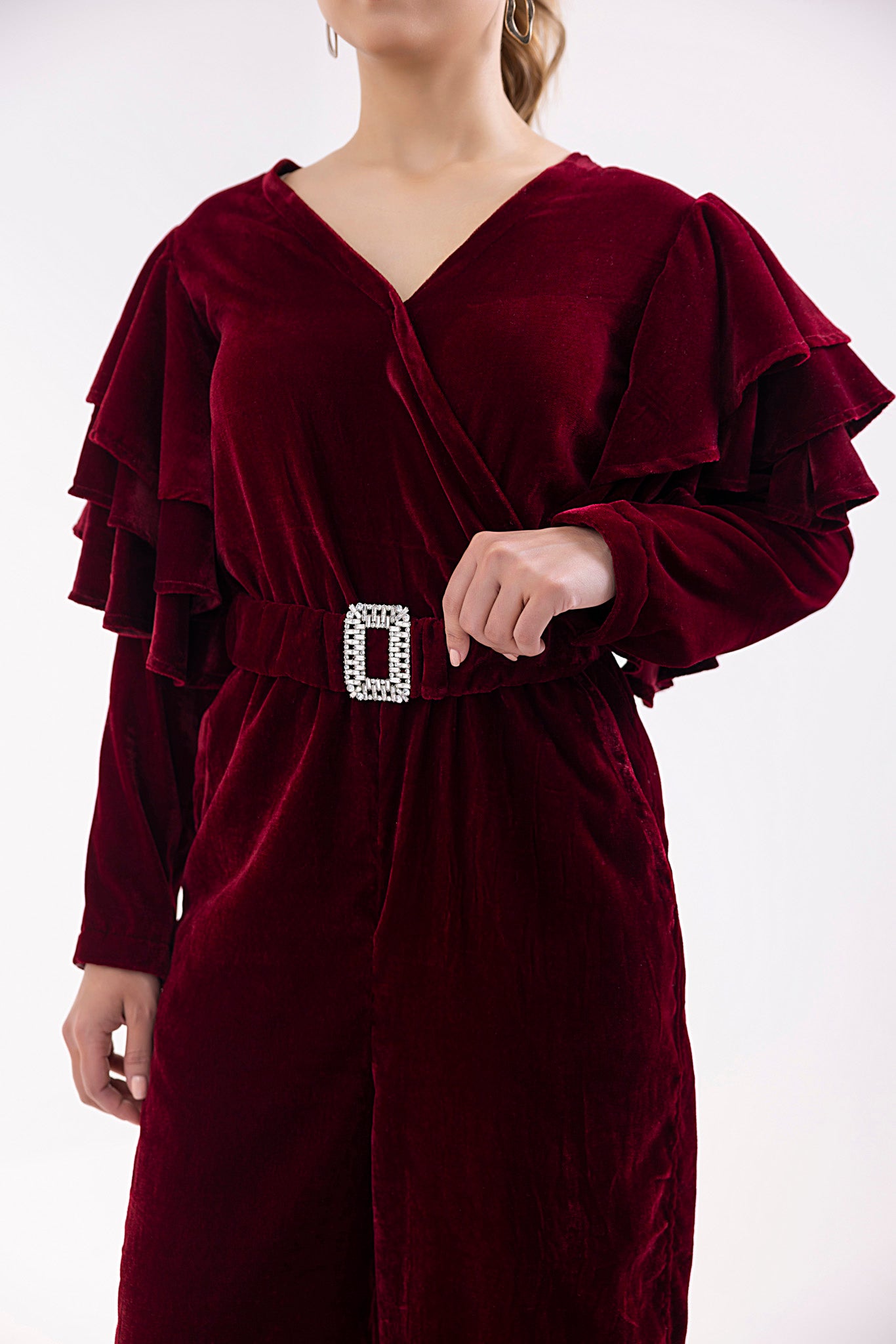 Women's velvet maroon jumpsuit. 