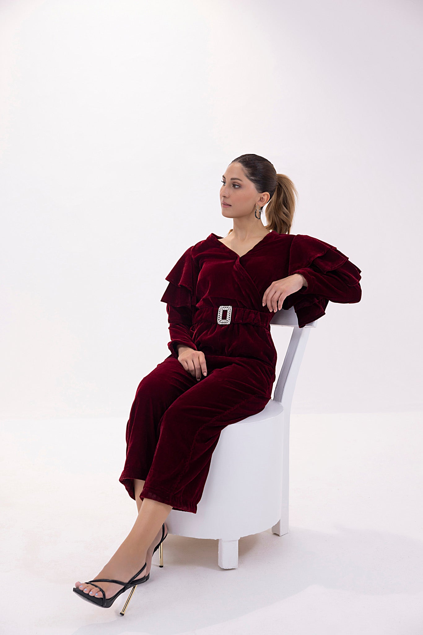 Women's velvet maroon jumpsuit. 
