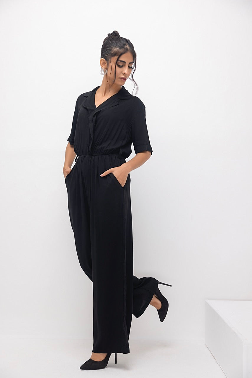 Women's nylon black jumpsuit.