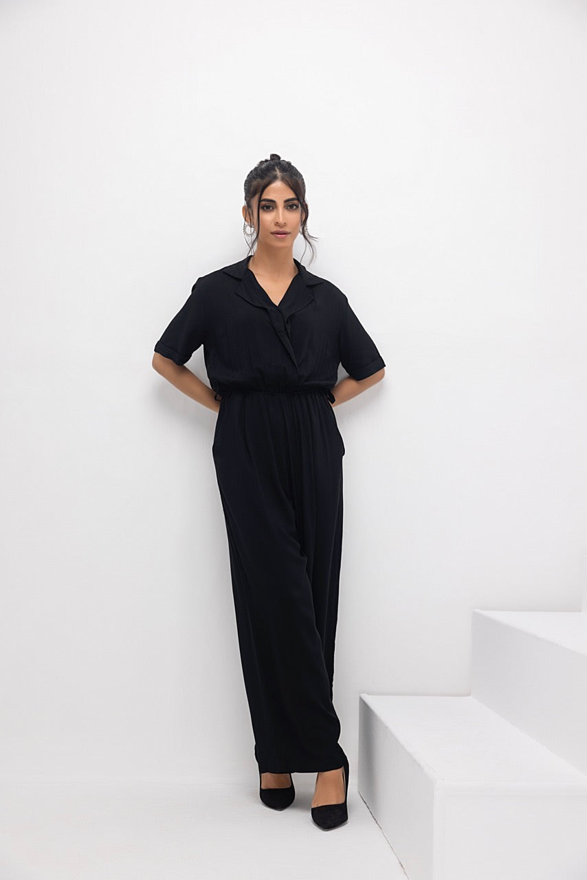 Women's nylon black jumpsuit.