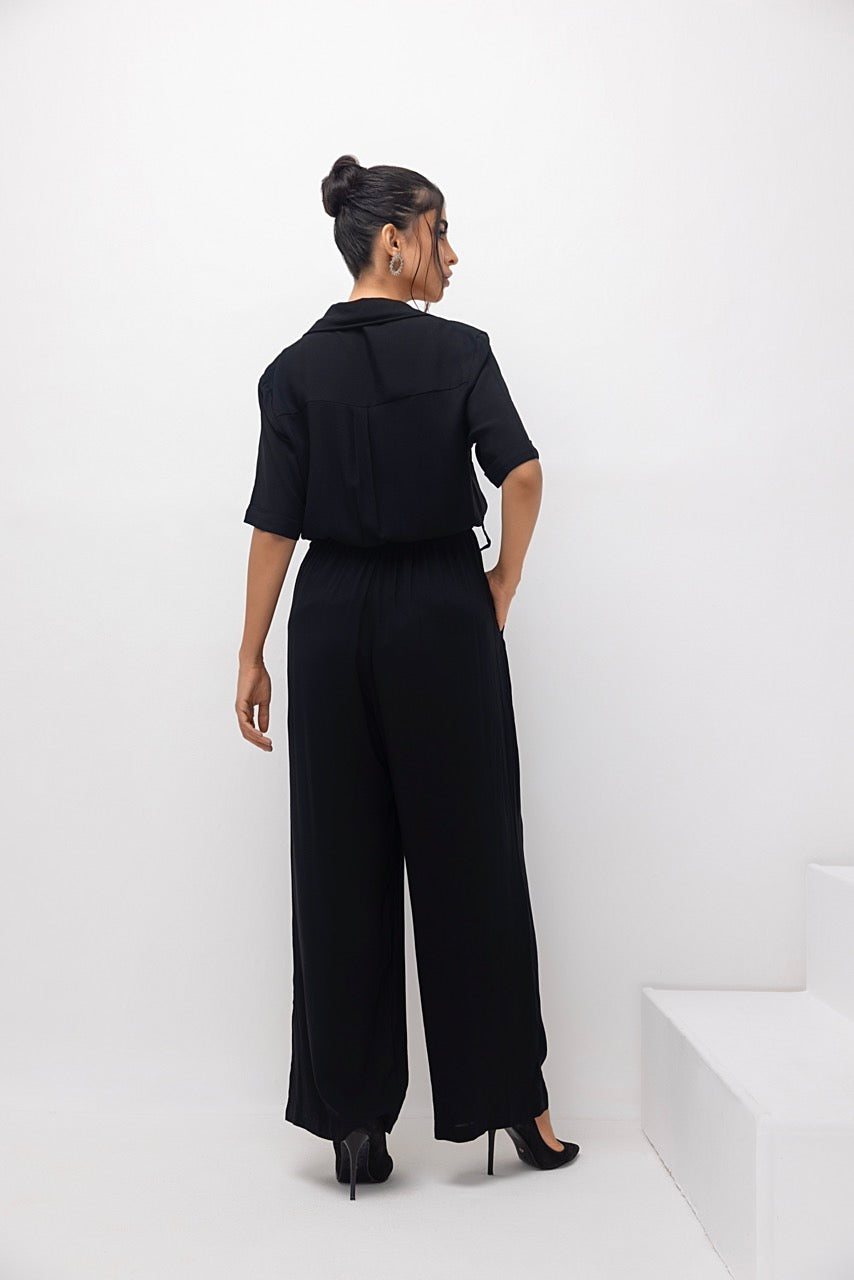 Women's nylon black jumpsuit.
