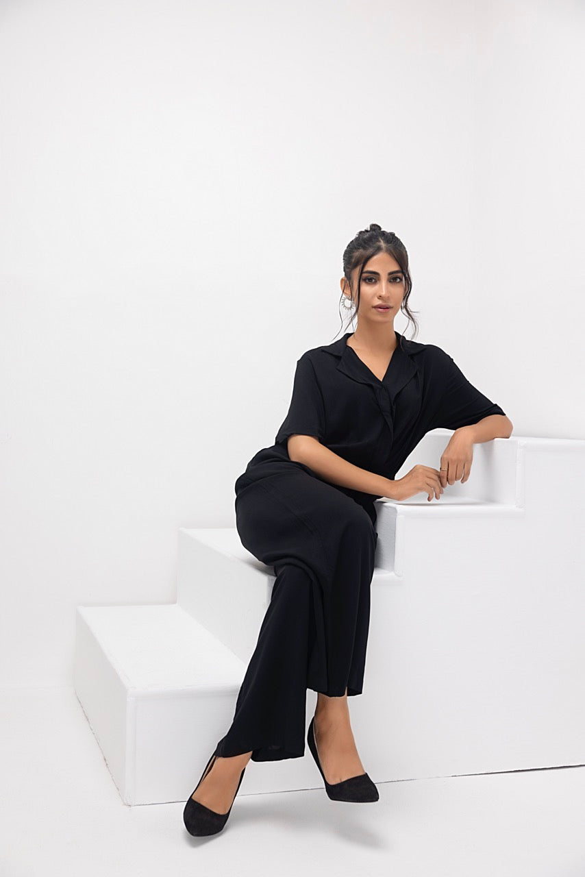 Women's nylon black jumpsuit.