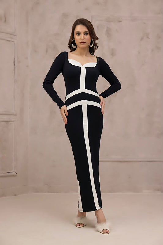 Women's black and white lycra bodycon