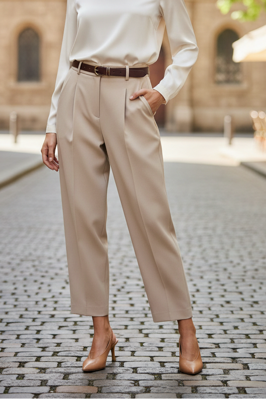 Belted Pleated Beige pants