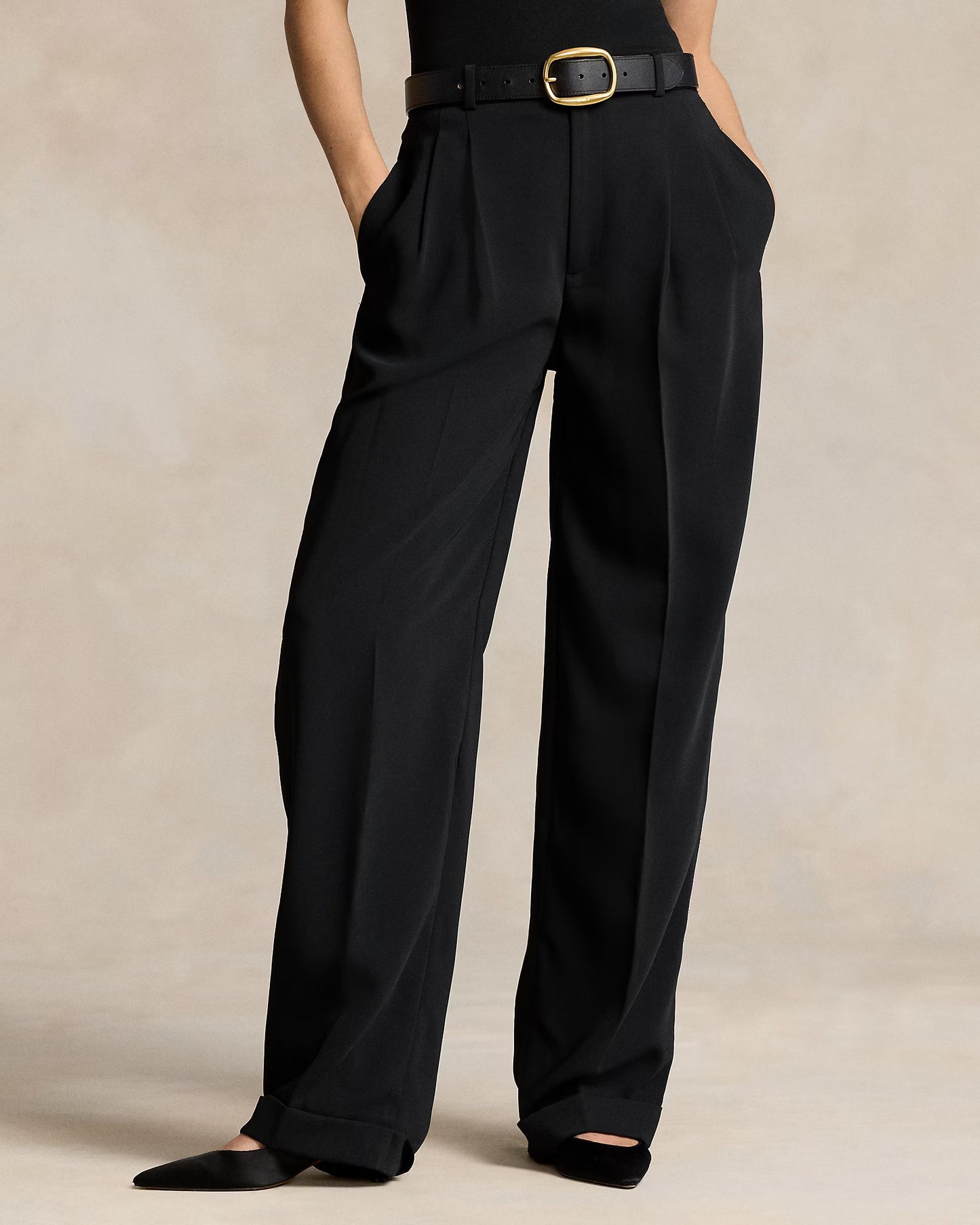 Double pleat Black straight leg Korean pants