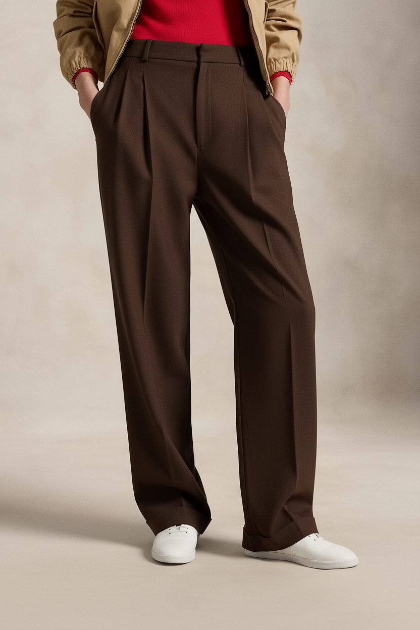 Double pleat Chocolate Brown straight leg pants