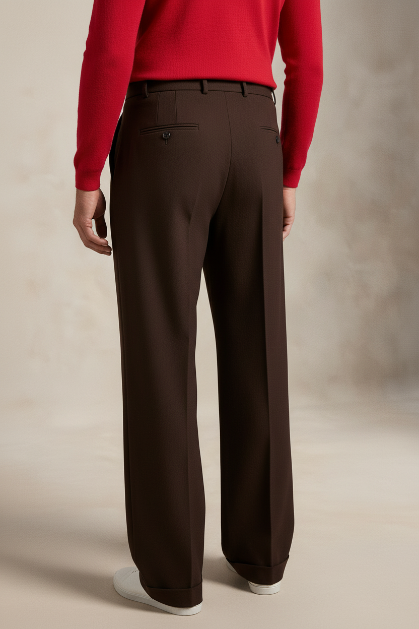 Double pleat Chocolate Brown straight leg pants for MENS