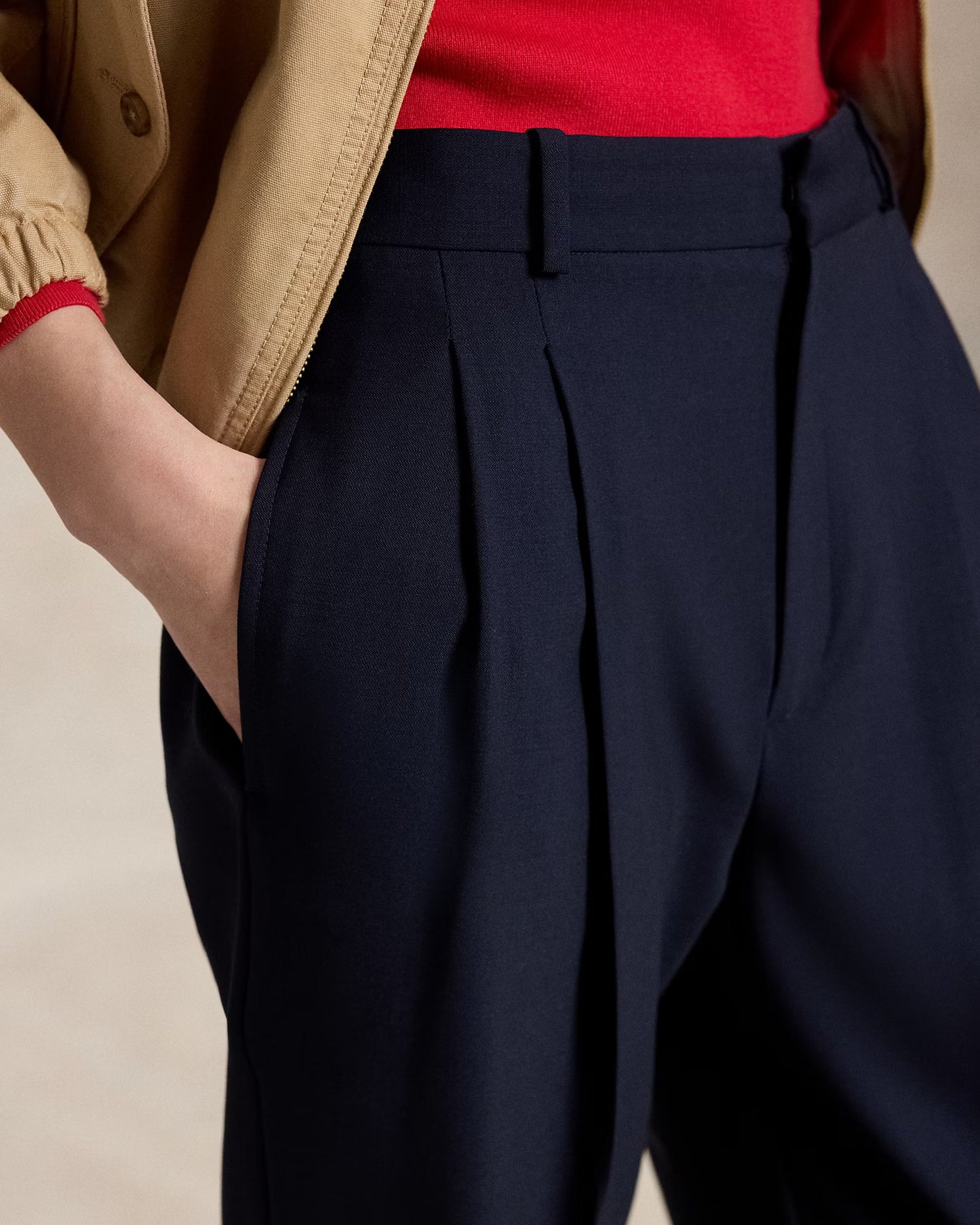 Double pleat blue straight leg pants