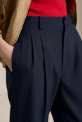 Double pleat blue straight leg pants MENS