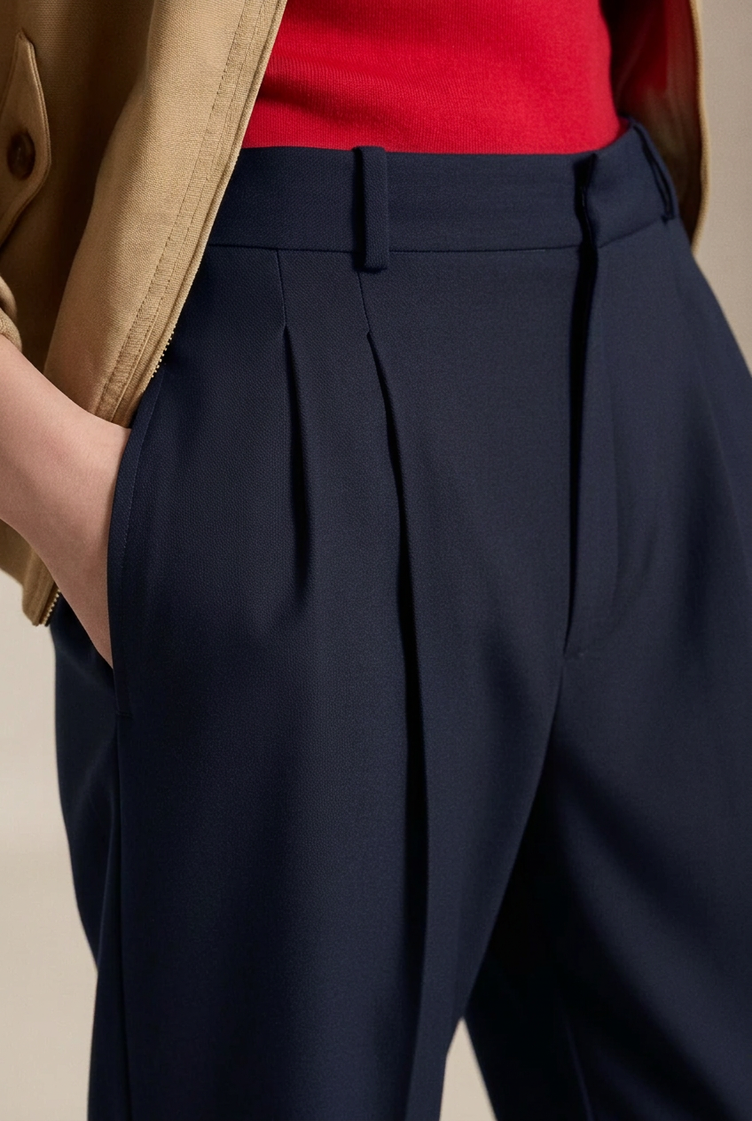 Double pleat blue straight leg pants MENS