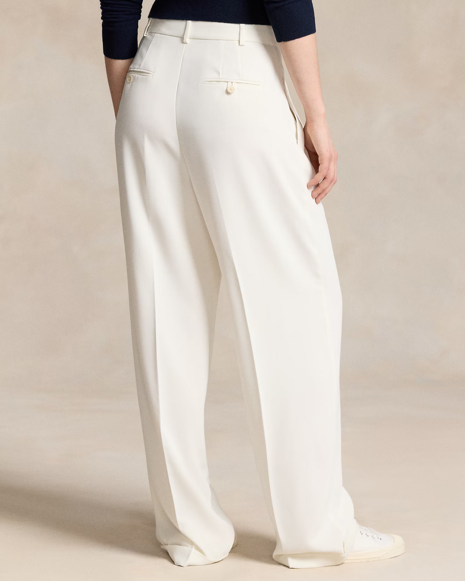 Double pleat Creamy White straight leg Korean pants