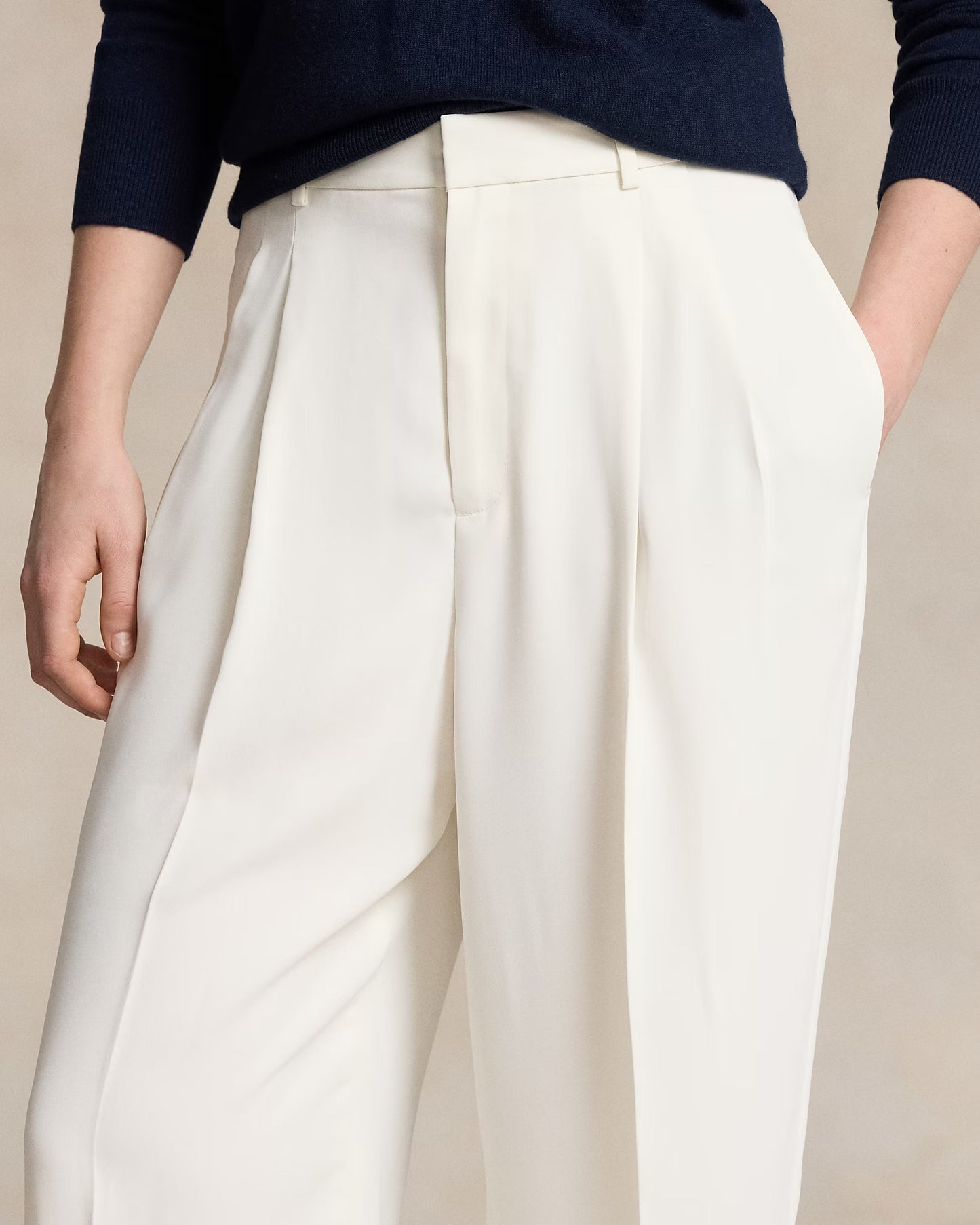 Double pleat Creamy White straight leg Korean pants