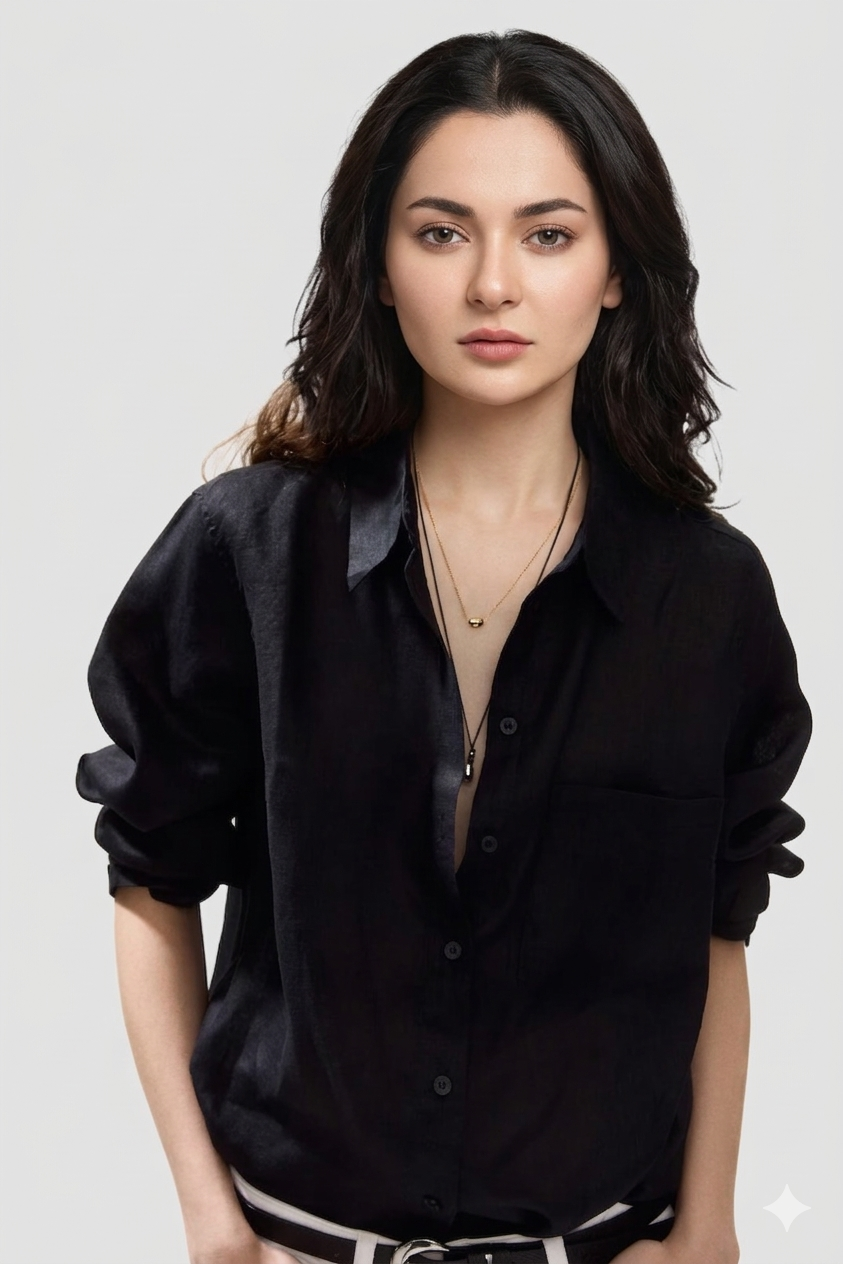 Oversized Linen-Blend Shirt Black