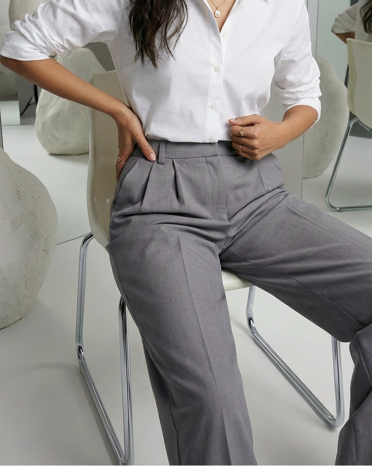 Double Pleat Straight Leg Trousers