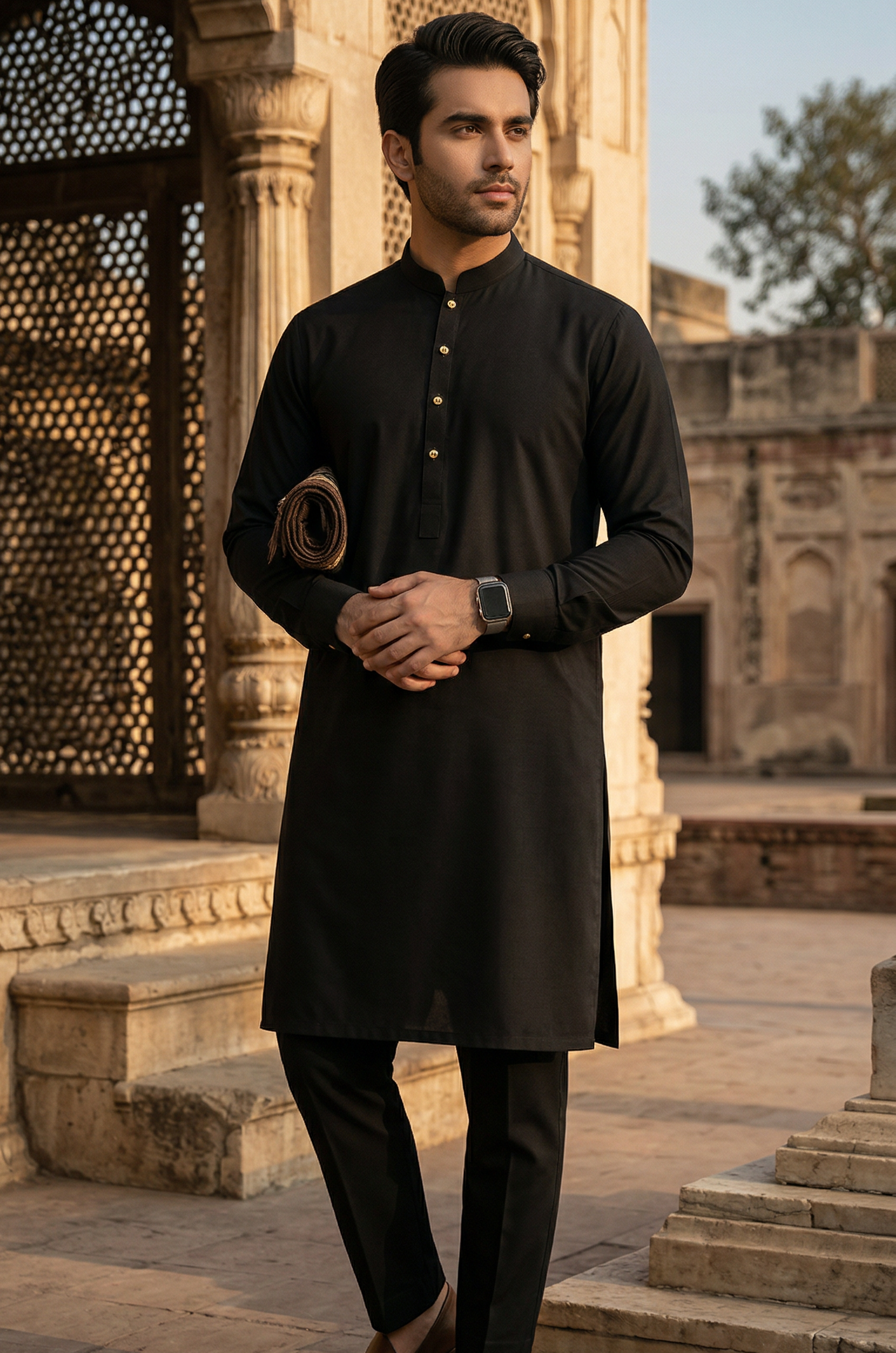 Black Men's kurta Pajama Cotton