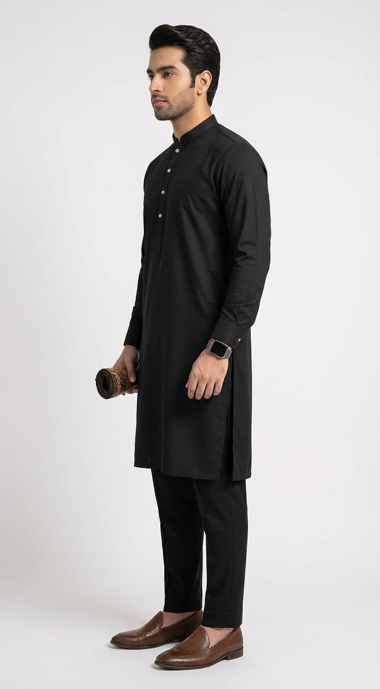 Black Men's kurta Pajama Cotton