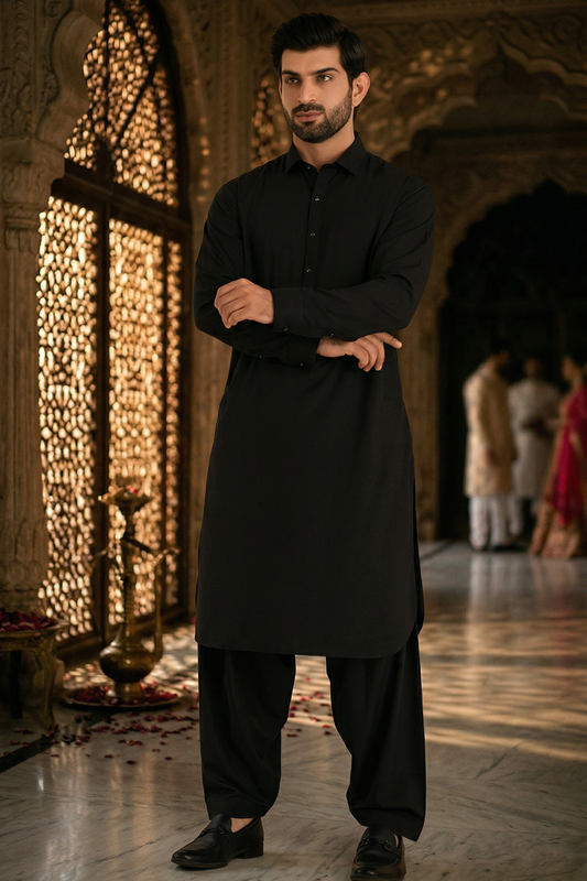 Black Men's Shalwar Qameez Cotton