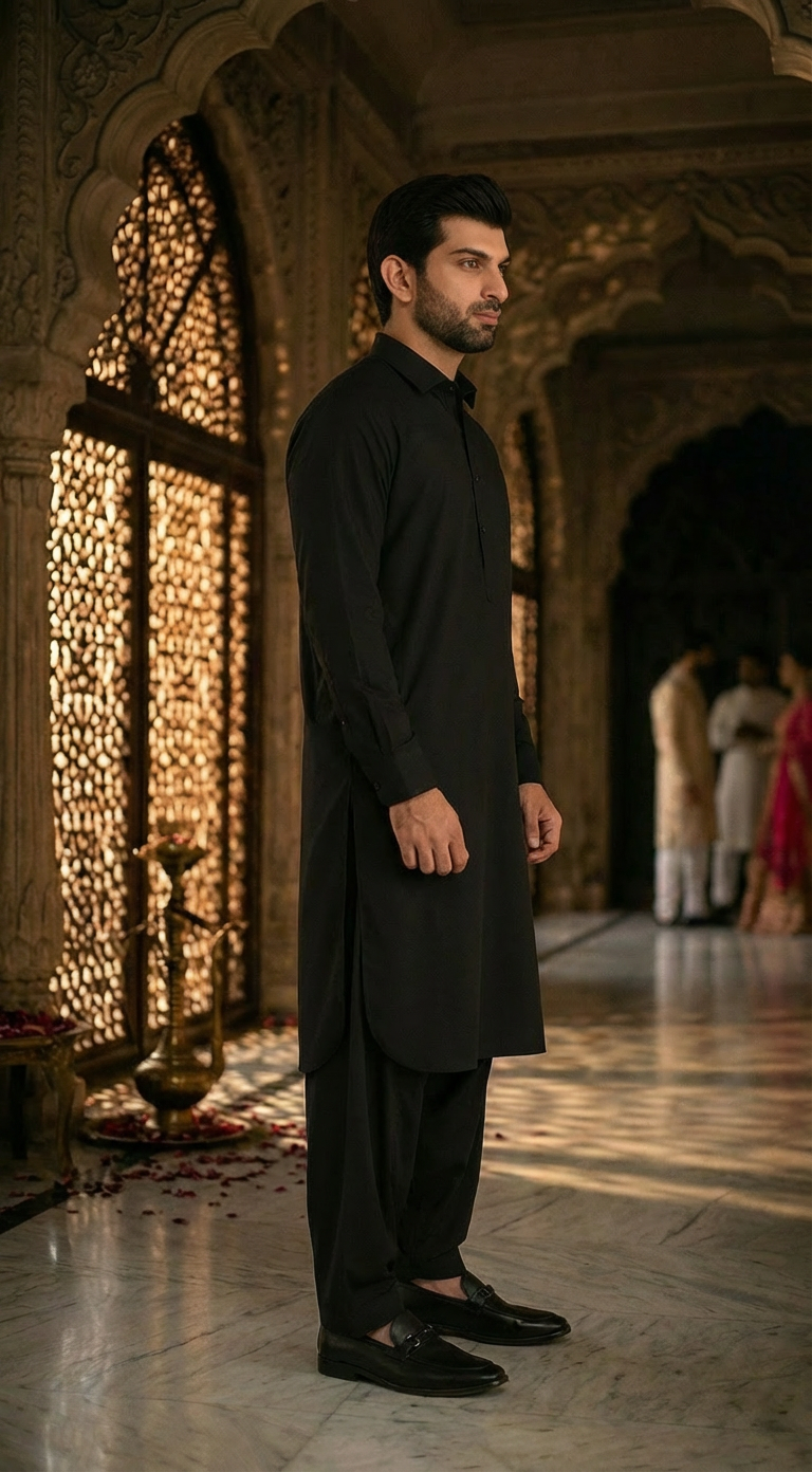 Black Men's Shalwar Qameez Cotton