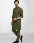 Mehendi Green Men's kurta Pajama Set Embroidered (Chikan Kari)