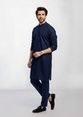 Navy Blue Men's kurta Pajama Set Embroidered (Chikan Kari)